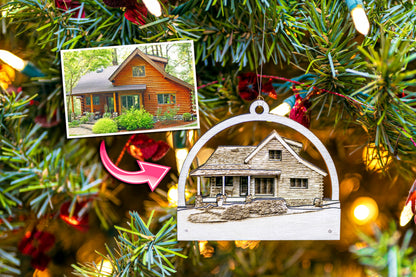 Personalized Wooden House Ornament – Made from Your Photo