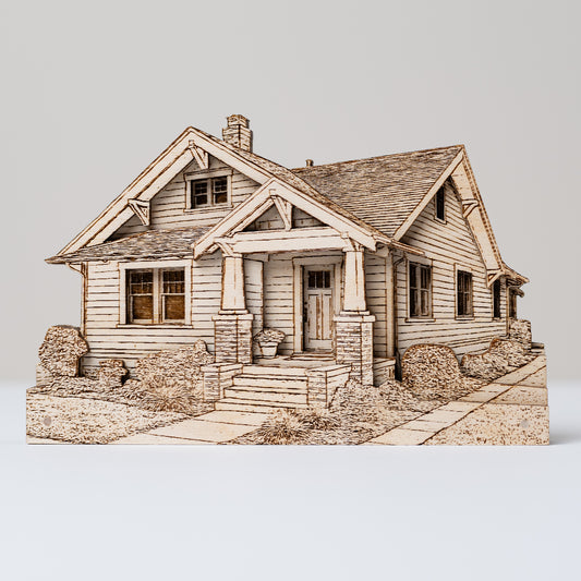 Wooden model of a house on a white background