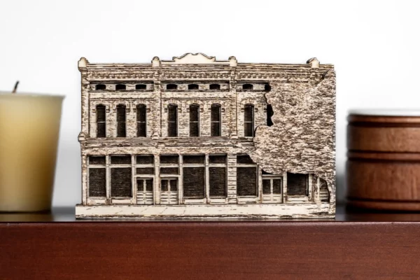 Example replica of a business building made from wood in our signature LittleHomeReplicas style